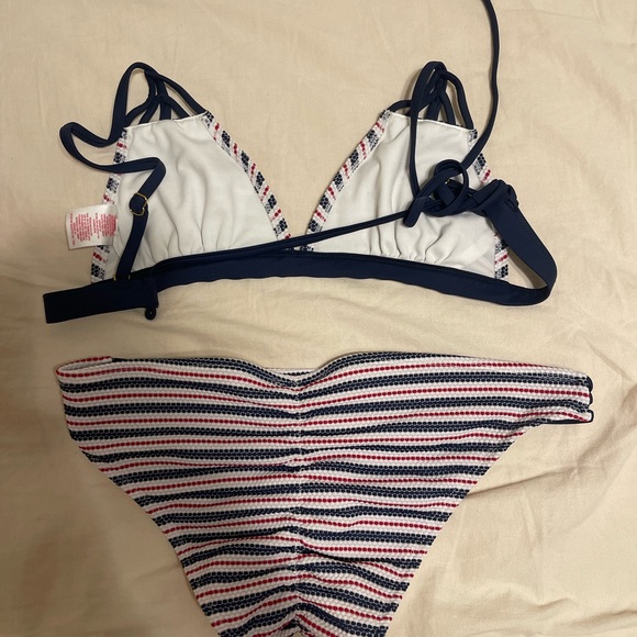 Xhilaration Navy, White & Red Striped swim suit - Picture 3 of 11